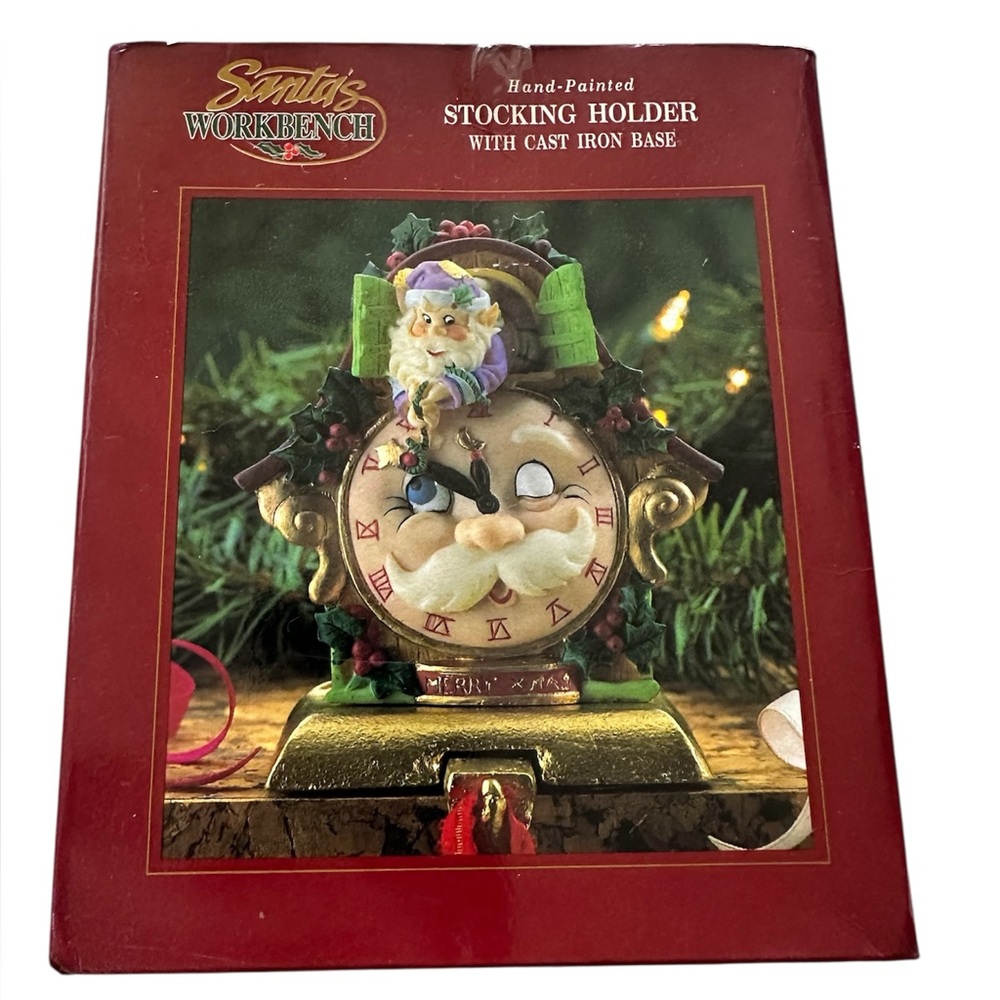 Vintage Heritage Santa‎ Claus Sun & Moon Clock Face Hand Painted Stocking Holder